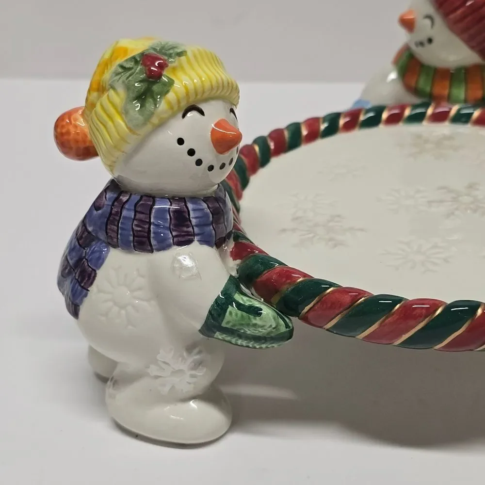 Fitz & Floyd Frosty Folks Snowmans Pillar Candle Holder Christmas Collectible